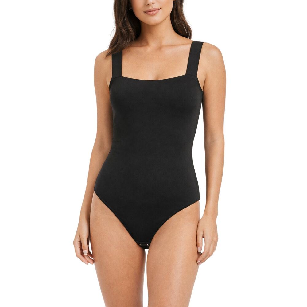 REORIA Classic Black Sleeveless Bodysuit Soft Stretch Snap Closure NWOT Size L